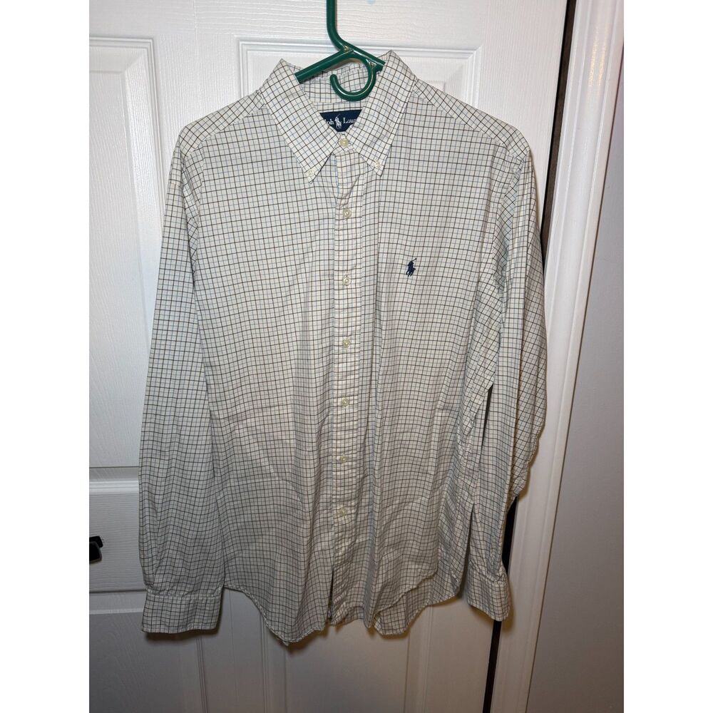 Ralph Lauren Classic Fit Mens Button Down Shirt Blue Check Size Large